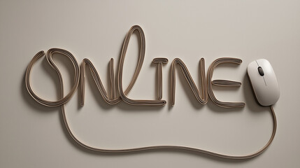 Computer Mouse with Cable Forming ONLINE Text Technology Concept