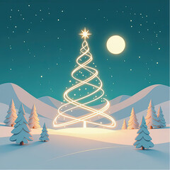 A clean, elegant Christmas outdoor scene by simple elements and subtle glow, sophisticated mood, delicate palette colors.eps