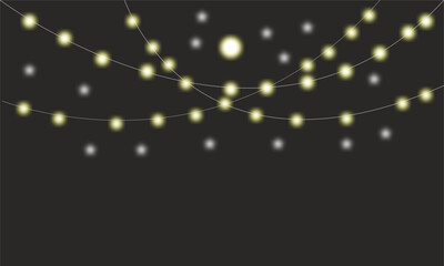 Festive glowing string lights with soft bokeh particles background