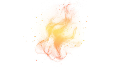 Fiery abstract swirl of orange yellow and red flames with glowing embers isolated on transparent...