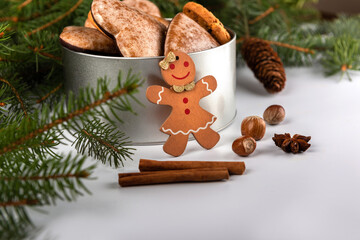 christmas gingerbread cookies and christmas tree