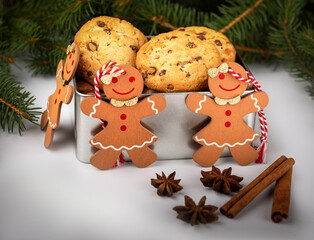 christmas gingerbread cookies and christmas tree