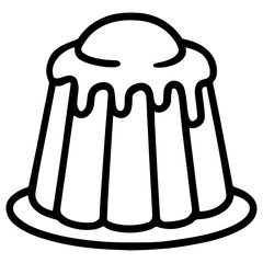 Minimalist line icon of a jelly dessert with dripping icing, served on a plate&mdash;perfect for menus, kids&rsquo; coloring pages, stickers, and bakery branding.