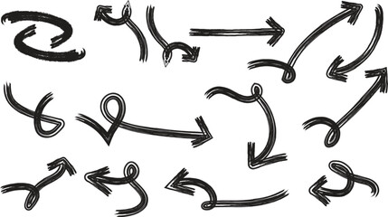 Hand drawn sketchy arrow collection grunge style vector elements