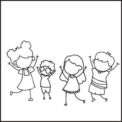 Children’s Day Happy Group of Kids Illustration | Outline Style Artwork
