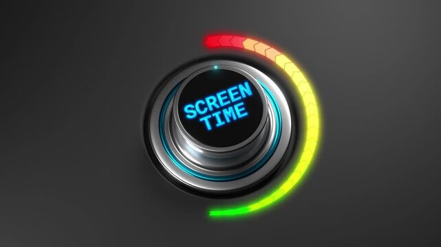 3D animation showing Screen Time levels increasing. Concept for digital addiction, smartphone usage, eye strain, and parenting control visuals.