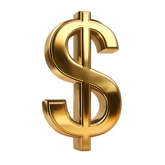 Shiny Golden Dollar Sign Symbol with Subtle Reflections money currency, cutout, PNG isolated on white or transparent background