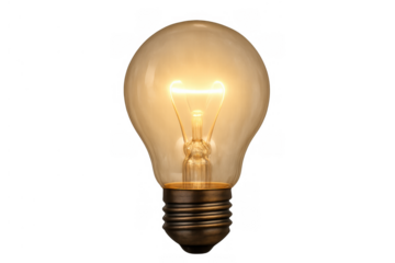 Glowing light bulb illuminating a new idea, bright innovation concept, creativity and electrical energy development, transparent background