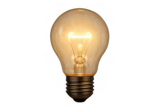 Glowing light bulb illuminating a new idea, bright innovation concept, creativity and electrical energy development, transparent background