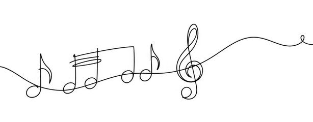 one line drawing of music notes decorative handdrawn
