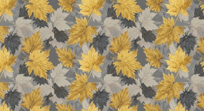 Abstract autumn leaves pattern in yellow and grey tones - Powered by Adobe