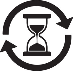 Bold hourglass silhouette with looping arrows representing the cycle of time and continuous flow