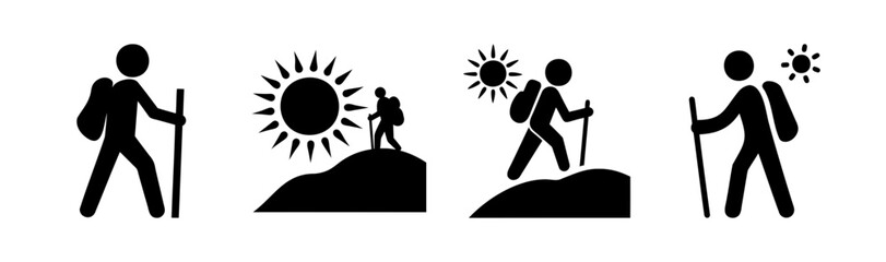 Hiking and trekking icons set showing outdoor adventure