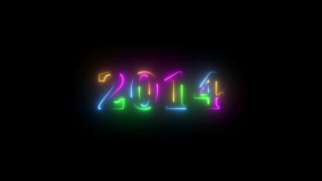 2014 neon line text. Abstract 2014 neon text animation, Glowing neon number text background 4k video animation . important year, important date 2014.4k video