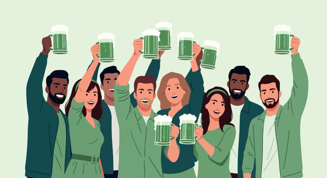 Group of friends toasting beer mugs celebration - Powered by Adobe