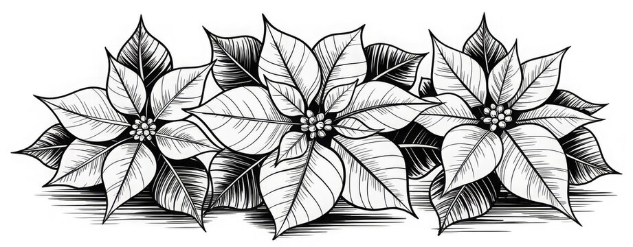 Elegant symmetrical ornament with poinsettia flowers for christmas design