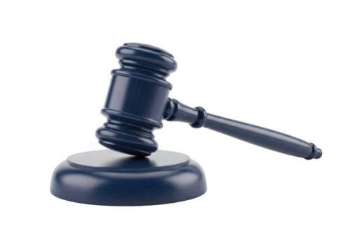 A dark wooden gavel rests on its matching base against a stark black background symbolizing justice and legal proceedings