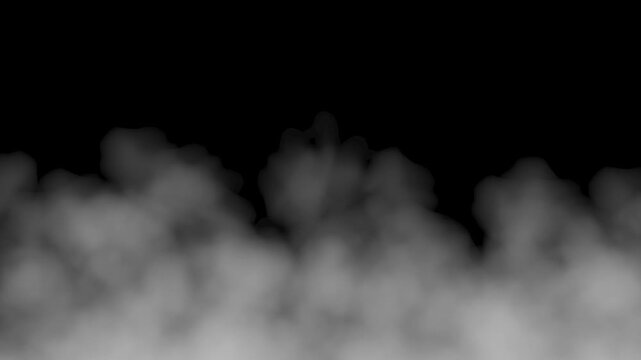 White smoke. Steam. Slowly moving upward against a black background. Gray fog effect isolated on a black background. Rising smoke overlay. Looping video, 4K.