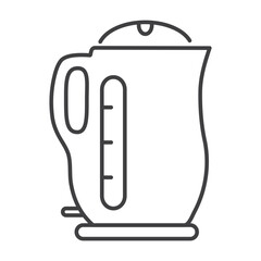 Electric kettle line icon isolated on transparent background. Minimal kitchen appliance symbol for boiling water, tea, and coffee preparation. Clean outline style with editable stroke.