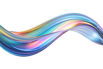 Flowing iridescent holographic ribbon with smooth curves and vibrant color shifts, cutout, PNG isolated on white or transparent background