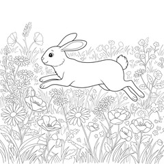 Obraz premium Playful Bunny Leaping Through a Spring Meadow with Wildflowers