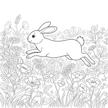 Playful Bunny Leaping Through a Spring Meadow with Wildflowers