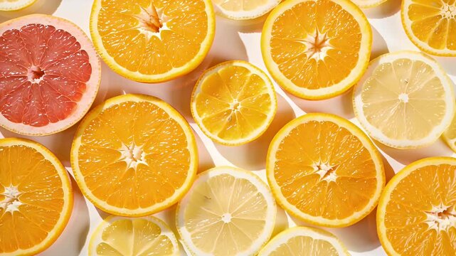 Vibrant Assortment of Citrus Slices in a Bright Circular Pattern Display