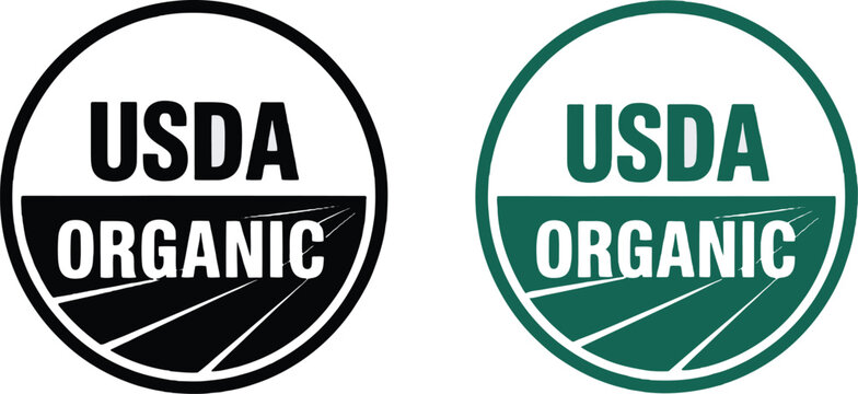 USDA Organic seal logo set including black and green color variations for food and product packaging certification labeling