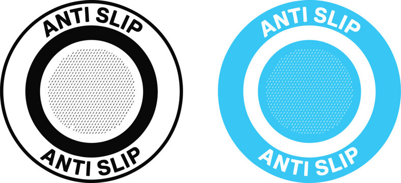 Anti Slip circular icon set in black and white styles with textured surface symbol perfect for product packaging and safety warning labels