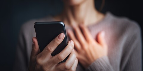 Person holds smartphone while showing an emotional reaction in a dimly lit space during a moment of connection