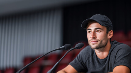 A team leader at a press conference in the club's press office, the team captain's answers to questions from journalists and fans