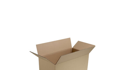 Open cardboard box ready for packing or storage isolated on white background.