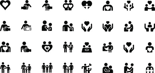 Helping and caring silhouette icons