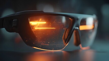 Futuristic eyeglasses reflecting a digital interface, showcasing a blend of technology and innovation.