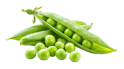 Macro shot of green peas on a transparent background