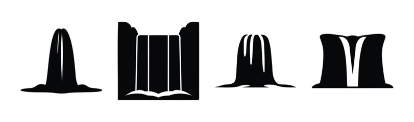 Abstract black silhouette waterfall and water flow icon set. © Samad02