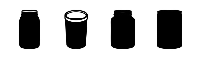 Empty jars, bottles, cans, and containers in silhouette form