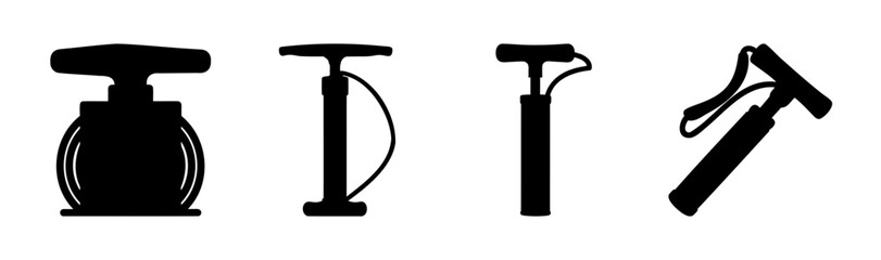 Pumps vector icon set. hand, bicycle, plunger, and inflator tools.