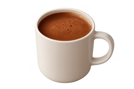 Hot cocoa drink in a mug with transparent background