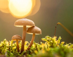Fototapeta premium Estructuras de hongos diminutos en macro, formas orgánicas complejas, tonos tierra suaves
