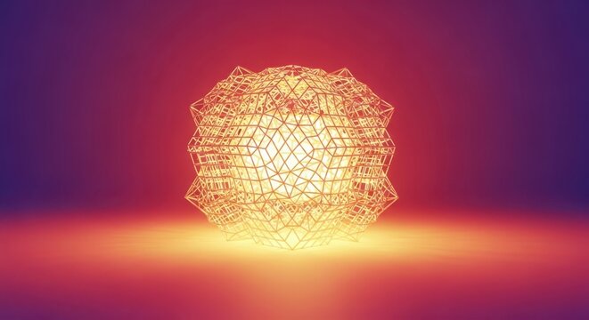 Abstract geometric sphere glowing with warm light design