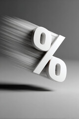 Floating percent sign in motion with a subtle blur effect, set against a monochrome background, showcasing modern flat illustration style with copy space