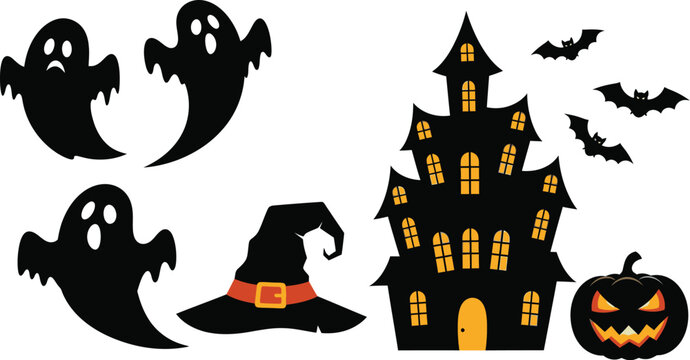 Halloween vector graphics spooky elements for october design and party decorations clip art set