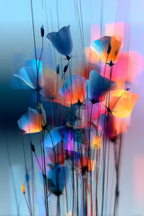 Colorful abstract illustration of flowers with vibrant hues and soft glowing effects