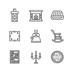 Icon set featuring cozy home elements in line art style