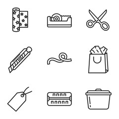 Icon set of crafting tools and supplies in minimalist style