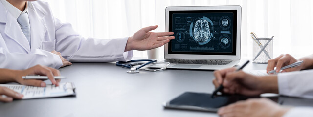 Medical science technology and futuristic healthcare virtual computer software analyze human health and diagnose disease for doctor data and medical research. brisk