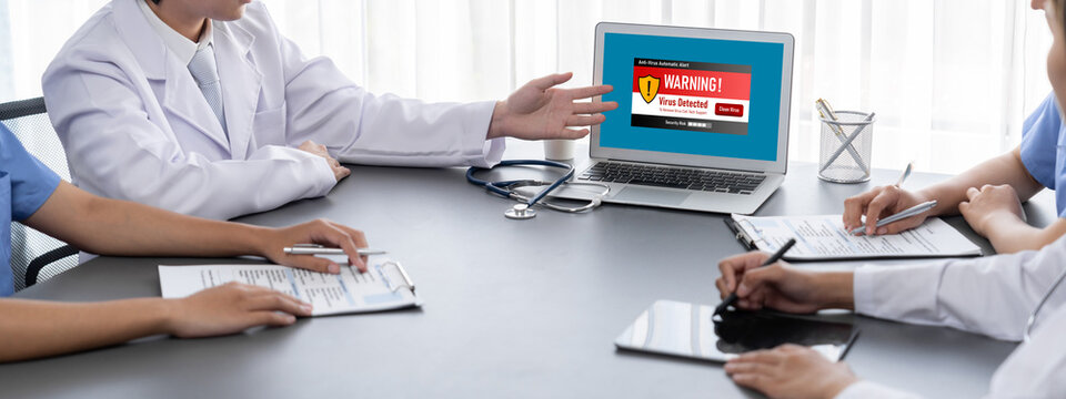 Virus warning alert on computer screen detected brisk cyber threat , hacker, computer virus and malware - Powered by Adobe