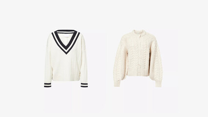 Stylish knit sweaters displayed on a plain background for seasonal fashion inspiration.