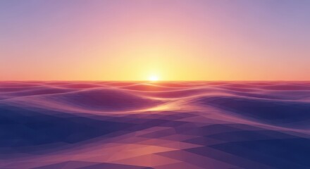 Abstract polygon ocean landscape at sunset golden hour colors